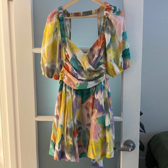ANTHROPOLOGIE rainbow abstract print party dress, size medium - Picture 4 of 14